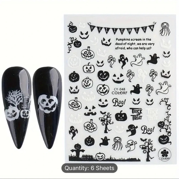 6pcs Glow-In-The-Dark Halloween Nail Art Stickers - Self-Adhesive, Reusa… - Picture 3 of 9